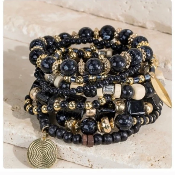 4- MULTI-LAYERED STRETCH BEADED BRACELETS-NEW-Set of 4. - Picture 3 of 7